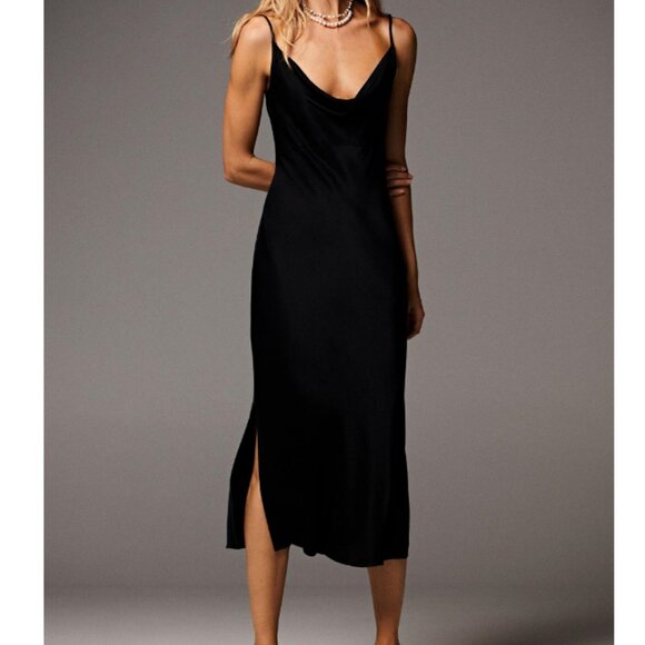 Anthropologie Dresses & Skirts - Anthropologie Elyse Cowl Neck Slip Dress in Black, Size Small
